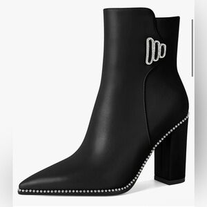 Elegant Black Ankle Boots with Silver Accents